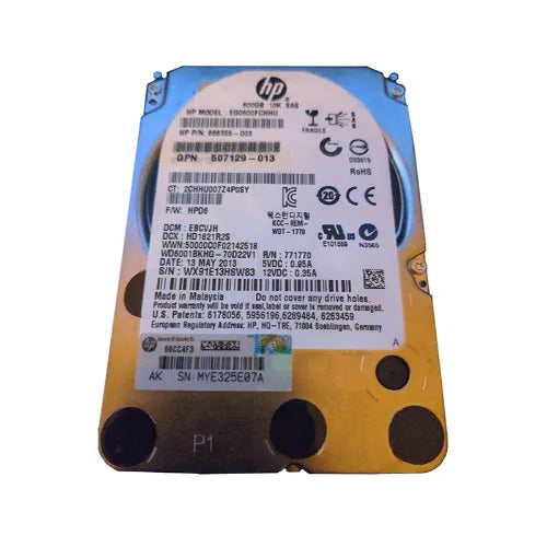 EG0600FCHHU-1 - HP 600GB 10000RPM SAS 6Gb/s Hot-Pluggable SFF 2.5-inch Hard Drive with Smart Carrier for Gen8/9 ProLiant Server/Storage Array