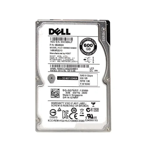 G76RF-GEN - Dell 600GB 10000RPM SAS 6Gb/s 2.5-Inch Hard Drive
