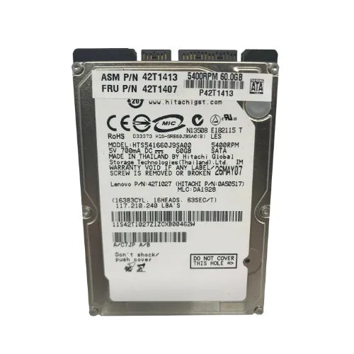 HTS541660J9SA00-DEL - Dell Travelstar 5K160 Series 60GB 5400RPM IDE Ultra ATA/100 (ATA-6) 8MB Cache 2.5-Inch Hard Drive