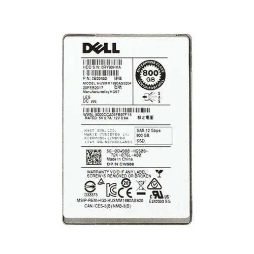 HUSMM1680ASS204-DELL-Dell 800GB 2.5 inch MLC 12Gb/s SAS SSD