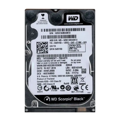 W5Y3D-DEL - Dell 320GB 7200RPM SATA 3Gb/s 16MB Cache 2.5-Inch Hard Drive