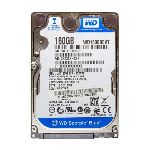 WD1600BEVT-DELL - Dell Scorpio Blue 160GB 5400RPM SATA 3Gb/s 8MB Cache (RoHS) 2.5-Inch Hard Drive
