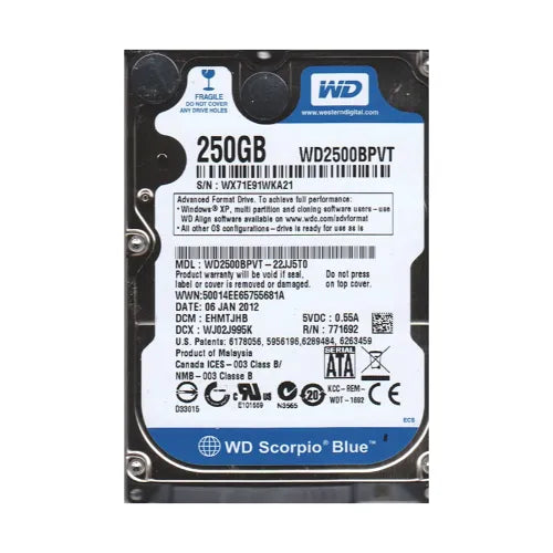 WD2500BPVT-DELL - Dell Scorpio Blue 250GB 5400RPM SATA 3Gb/s 8MB Cache (RoHS) 2.5-Inch Hard Drive
