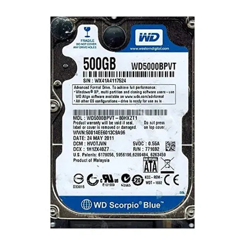 WD5000BPVT-DELL - Dell Scorpio Blue 500GB 5400RPM SATA 3Gb/s 8MB Cache 2.5-Inch Hard Drive