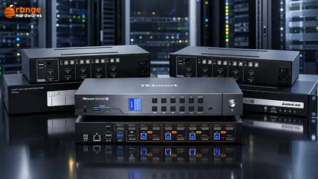 Dual, triple, and quad monitor KVM switch setup with multiple computers sharing one keyboard and mouse