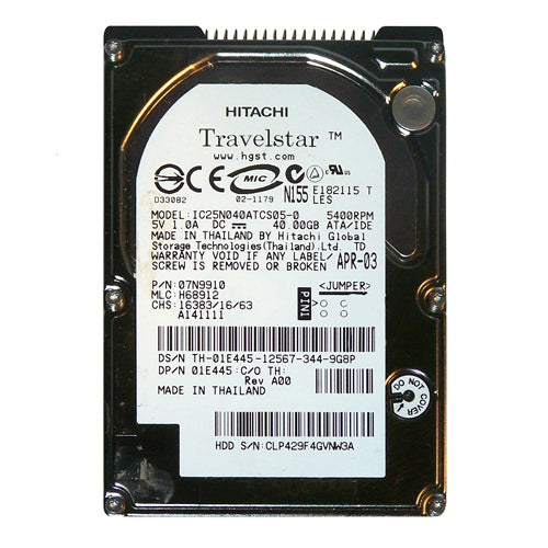 01E445 Dell 40GB 5400RPM IDE Ultra ATA/100 (ATA-6) 8MB Cache 2.5-Inch Hard Drive with Tray