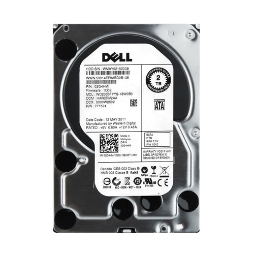 02G4HM Dell 2TB 7200RPM SATA 3Gb/s Hot-Pluggable (512n) 3.5-Inch Hard Drive with Tray for PowerEdge Server & PowerVault Storage Array
