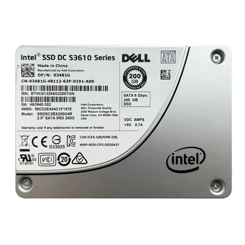 03481G Dell 200GB Multi-Level Cell SATA 6Gb/s 2.5-Inch Solid State Drive