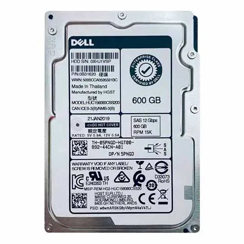 05PNGD Dell 600GB 15000RPM SAS 12Gb/s Hot-Pluggable (512n) 2.5-Inch Hard Drive with Tray for PowerEdge Servers