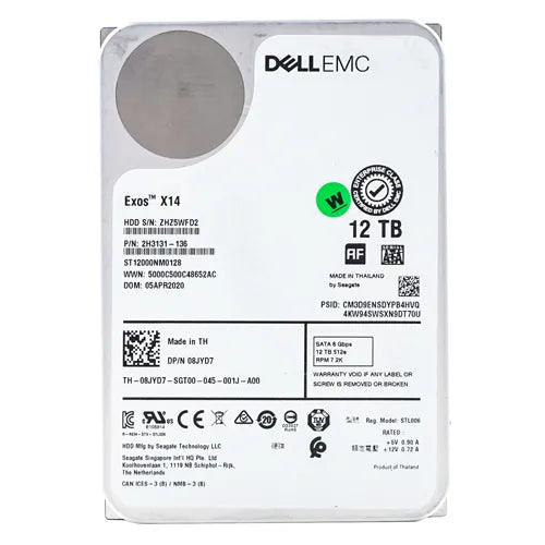 08JYD7 Dell 12TB 7200RPM SATA 6Gb/s Hot-Pluggable 256MB Cache (512e) 3.5-Inch Hard Drive
