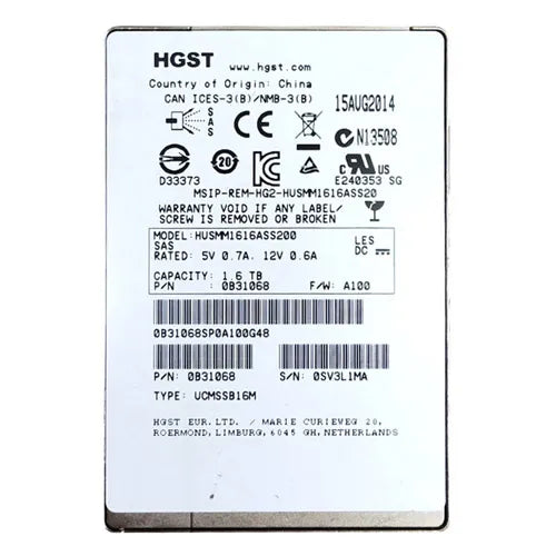 0B31068 HGST Ultrastar SSD1600MM Series 1.6TB Multi-Level Cell SAS 12Gb/s Mainstream Endurance Enterprise 2.5-inch Solid State Drive