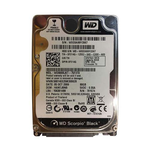 0F314G Dell 80GB 7200RPM SATA 3Gb/s 16MB Cache 2.5-Inch Hard Drive