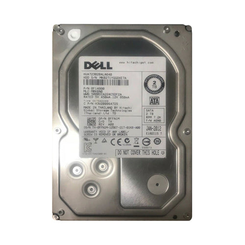0FFN1M Dell 2TB 7200RPM SATA 6Gb/s Hot-Pluggable (512n) 3.5-Inch Hard Drive with Tray for PowerEdge Server & PowerVault Storage Array