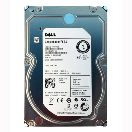 0FNW88 Dell 1TB 7200RPM Nearline SAS 6Gb/s 3.5-Inch Hard Drive with for PowerEdge Server & PowerVault Storage Array