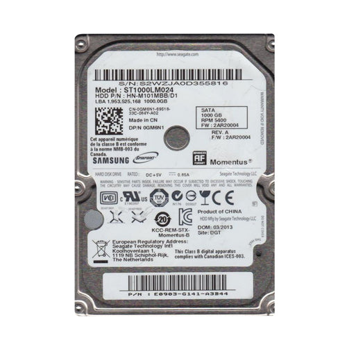 0GM6N1 Dell 1TB 5400RPM SATA 3Gb/s 8MB Cache 2.5-Inch Hard Drive