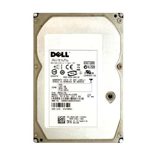 0GX198 Dell 146GB 15000RPM SAS 3Gb/s Hot-Pluggable 16MB Cache 3.5-Inch Hard Drive with Tray for PowerEdge Servers