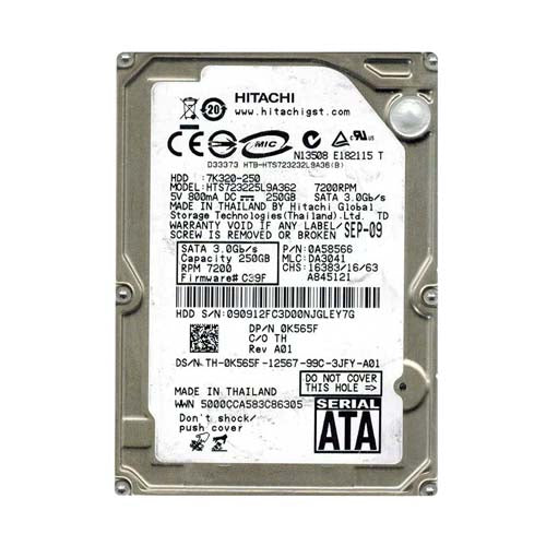 0K565F Dell 250GB 7200RPM SATA 3Gb/s 16MB Cache 2.5-Inch Hard Drive