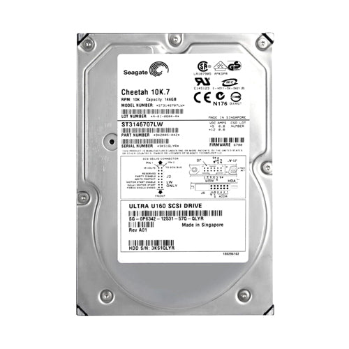 0P6342 Dell 146GB 10000RPM Ultra160 SCSI 8MB Cache 68-Pin 3.5-Inch Hard Drive