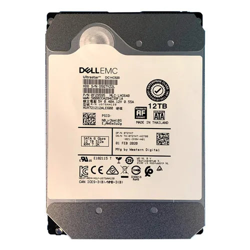0T2YHT Dell 12TB 7200RPM SATA 6Gb/s Hot-Pluggable 256MB Cache (512e) 3.5-Inch Hard Drive with Tray for PowerEdge Servers