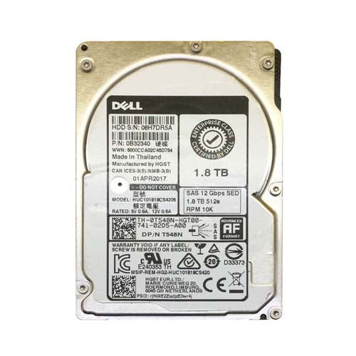 0T548N Dell 1.8TB 10000RPM SAS 12Gb/s 2.5-Inch Hard Drive