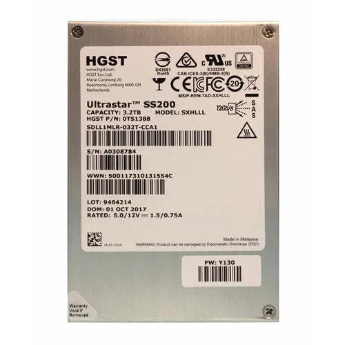 0TS1388 HGST Ultrastar DC SS200 Series 3.2TB Multi-Level Cell SAS 12Gb/s Mixed Use (ISE) 2.5-Inch Solid State Drive