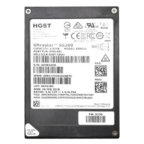 0TS1401 HGST Ultrastar DC SS200 Series 1.92TB Multi-Level Cell SAS 12Gb/s Read Intensive (TCG) 2.5-Inch Solid State Drive