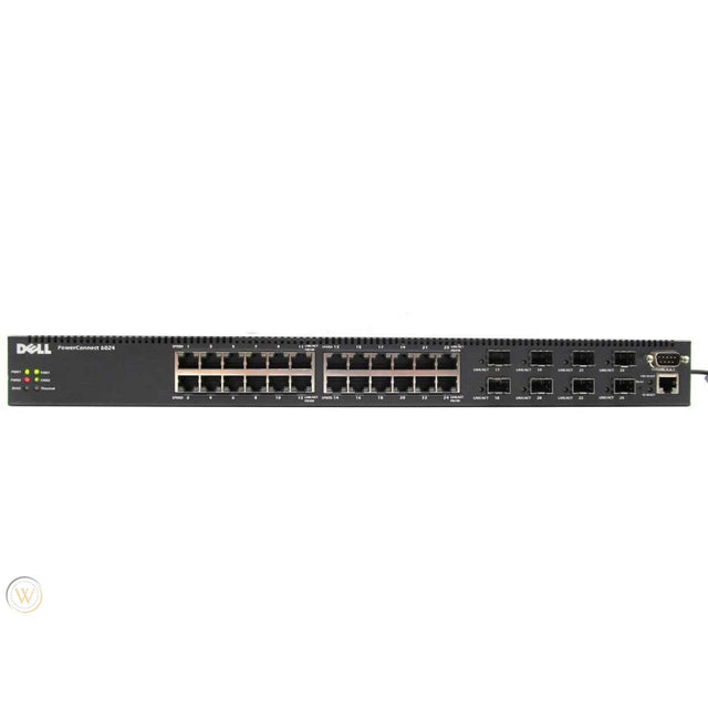 0UJ662 - Dell PowerConnect 6000 Series 6024 24 x Ports 10/100/1000Base-T + 8 x SFP Ports 1000Base-T Combo Layer3 Managed 1U Rack-mountable Gigabit Ethernet Network Switch