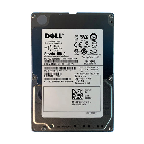 0X160K Dell 146GB 10000RPM SAS 6Gb/s Hot-Pluggable Single Port (512n) 2.5-Inch Hard Drive with Tray for PowerEdge Server & PowerVault Storage Array