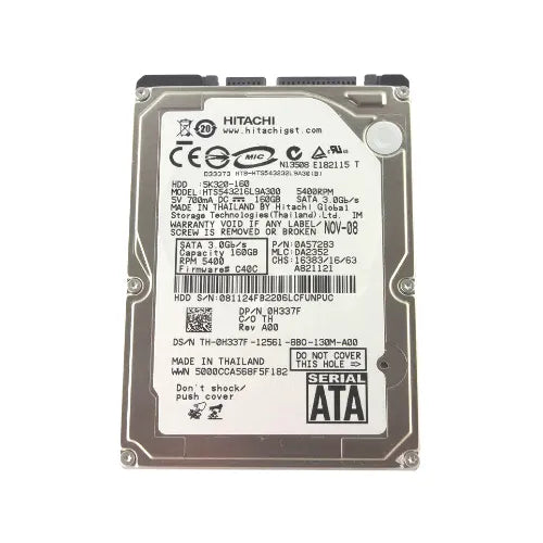Travelstar 5K320 Series 160GB 5400RPM SATA 1.5Gb/s 8MB Cache 512 2.5-inch Hard Drive
