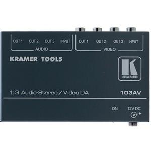 103AV Kramer Video Splitter 1 x RCA Component Video In, 1 x Mini-phone Stereo Audio Line In, 3 x RCA Component Video Out, 3 x Mini-phone Stereo Audio Line Out