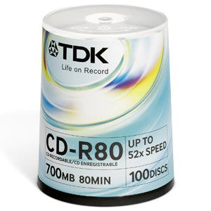 CD-R80CB100 TDK 700MB 52x CD-R Optocal Media (100-Pack)
