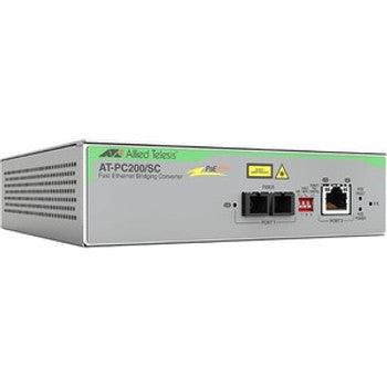 Allied Telesis - AT-PC200/SC - PoE+ to Fiber Switching Network RJ-45 1x PoE+ RJ-45 Ports 1x SC Ports Multi-mode Fast Ethernet Gigabit Ethernet 10/100/1000