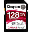 Kingston - SDR/128GB - Canvas React 128GB Class 10 SDXC UHS-I U3 V30 A1 100MB/s Read 80MB/s Write Flash Memory Card