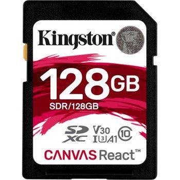 Kingston - SDR/128GB - Canvas React 128GB Class 10 SDXC UHS-I U3 V30 A1 100MB/s Read 80MB/s Write Flash Memory Card