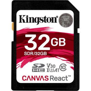 Kingston - SDR/32GB - Canvas React 32GB Class 10 SDHC UHS-I U3 V30 A1 100MB/s Read 70MB/s Write Flash Memory Card