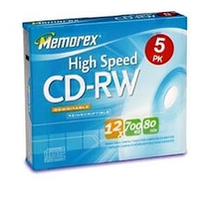 32023430 Imation Memorex 700MB 4x CD-RW Optical Media (5-Pack)