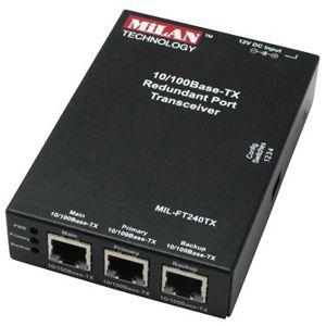 MIL-FT240TX Transition 10/100Base-TX (RJ-45) to 2x 10/100Base-TX (RJ-45) Second Port has a Redundant Port for 10/100 Fault Tolerant Redundant Media Converter