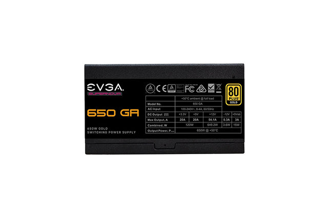 220-GA-0650-X1 EVGA SuperNOVA 650 GA 650-Watts 100-240V AC 8-4A 50-60Hz 80-Plus Gold Fully Modular Eco Mode 24-Pin ATX Power Supply