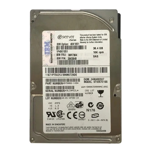 26K5849 IBM 36.4GB 10000RPM SAS 3Gb/s Hot Swappable 2.5-Inch Hard Drive for System x3650
