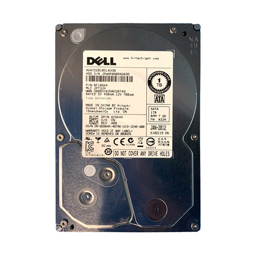 2D64X Dell 1TB 7200RPM SATA 3Gb/s Hot-Pluggable (512n) 3.5-Inch Hard Drive with Tray for PowerEdge Server & PowerVault Storage Array