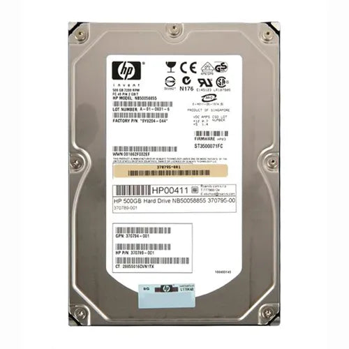 370795-001 HP 500GB 7200RPM Fibre Channel 2Gb/s 8MB Cache Hot-Pluggable Dual Port 3.5-inch Hard Drive with Tray for StorageWorks EVA