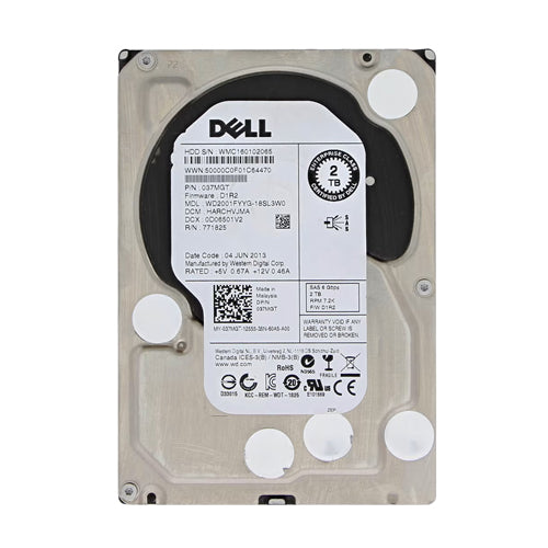 37MGT Dell 2TB 7200RPM SAS 6Gb/s Hot-Pluggable (512n) 3.5-Inch Nearline Hard Drive with Tray for PowerEdge Server & PowerVault Storage Array