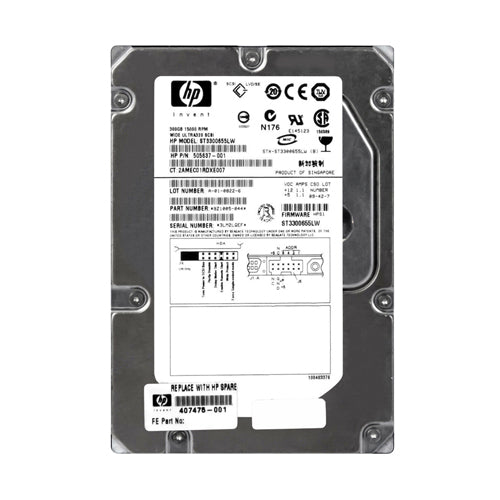 407475-001 HP 300GB 10000RPM Ultra320 SCSI 8MB Cache LVD 68-Pin 3.5-inch Hard Drive