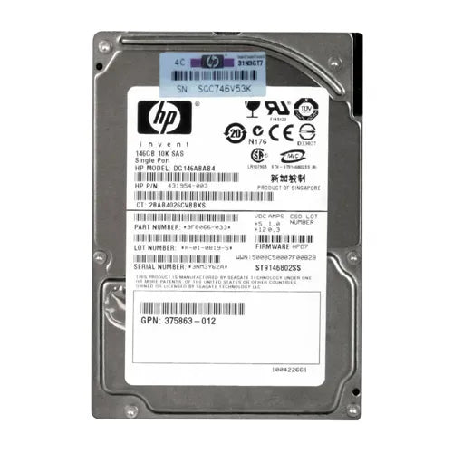 431954-003 HP 146GB 10000RPM SAS 3Gb/s Hot Swappable 16MB Cache 2.5-Inch Hard Drive
