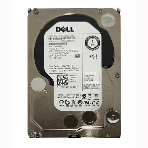 440RW Dell 1TB 7200RPM SAS 6Gb/s 32MB Cache 3.5-Inch Hard Drive and Tray for PowerEdge Servers