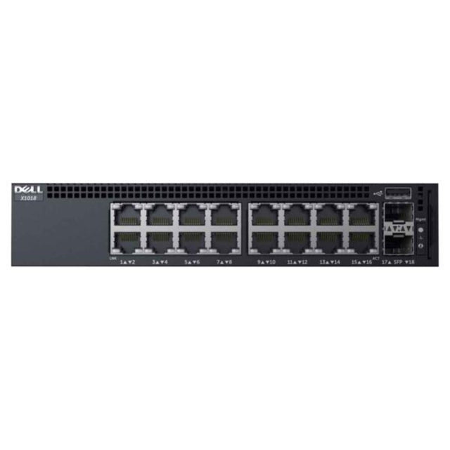 463-5910 - Dell Networking X1018P 16 x Ports PoE 10/100/1000Base-T + 2 x SFP Ports Layer2 Managed 1U Rack-mountable Gigabit Ethernet Network Switch