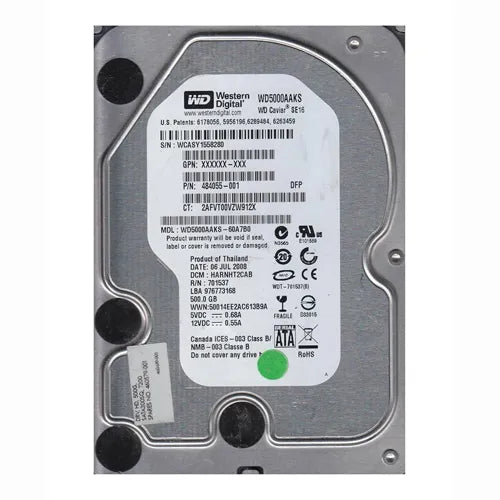 484055-001 HP 500GB 7200RPM SATA 3Gb/s NCQ 16MB Cache Hot-Pluggable 3.5-inch Hard Drive