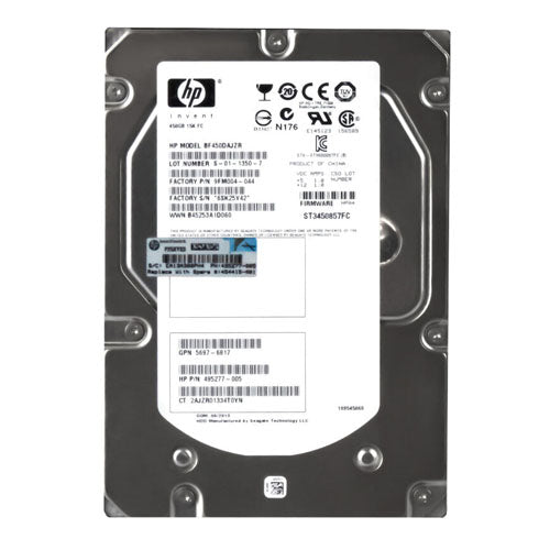495277-005 HP 450GB 15000RPM Fibre Channel 4Gb/s Dual Port Hot Swappable 3.5-Inch Hard Drive for StorageWorks