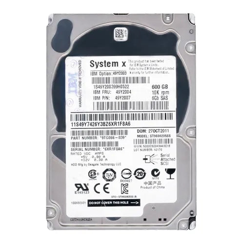 49Y2004 IBM 600GB 10000RPM SAS 6Gb/s Hot Swappable 64MB Cache 2.5-Inch Hard Drive