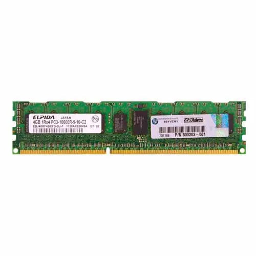 500203-561 HP 4GB DDR3-1333MHz PC3-10600 ECC Registered RDIMM CL9 2Rx4 1.5V 240-Pin Memory Module